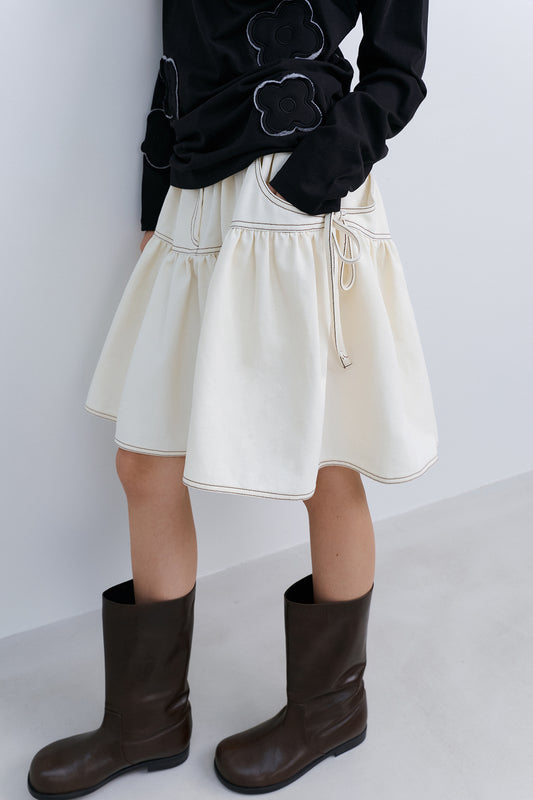 RIBBON FLARE SKIRT - IVORY