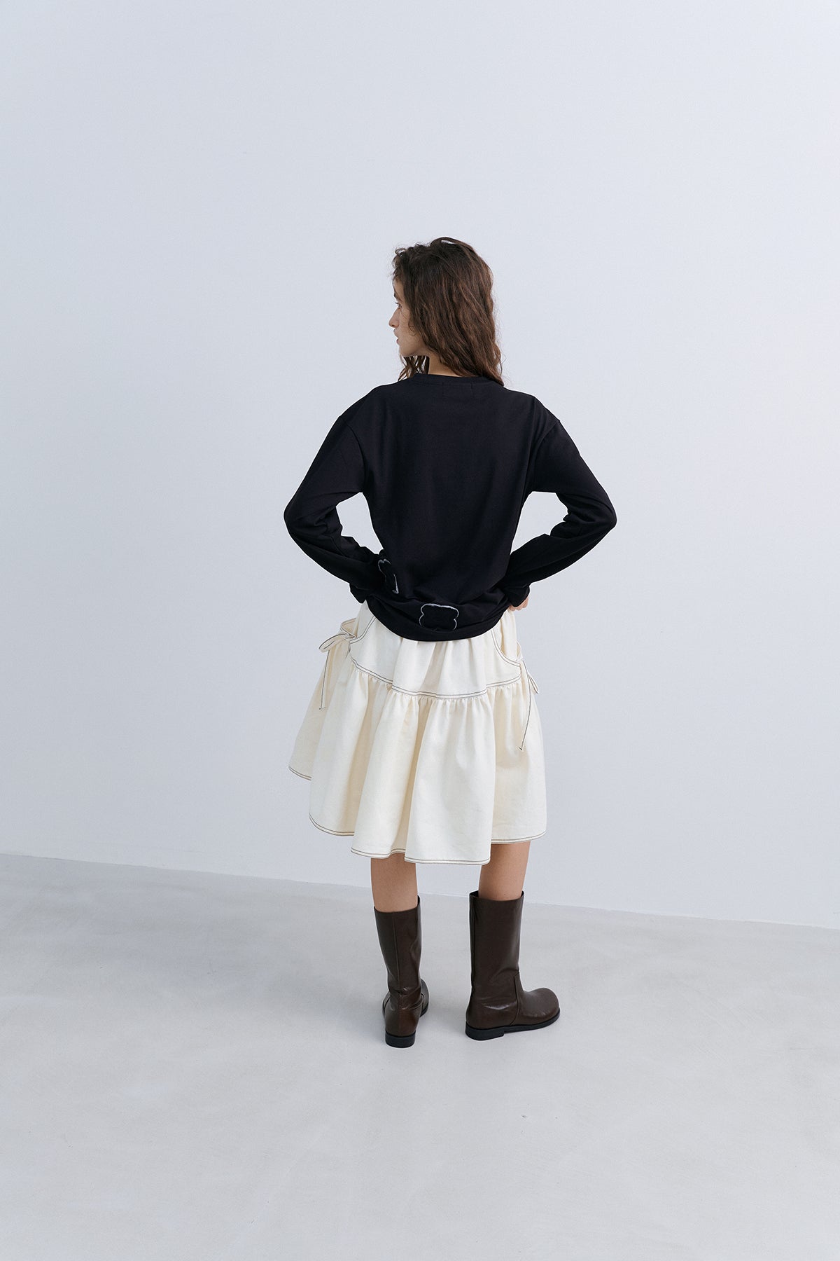 RIBBON FLARE SKIRT - IVORY