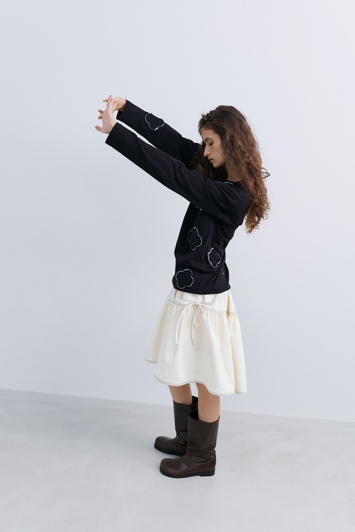 RIBBON FLARE SKIRT - IVORY