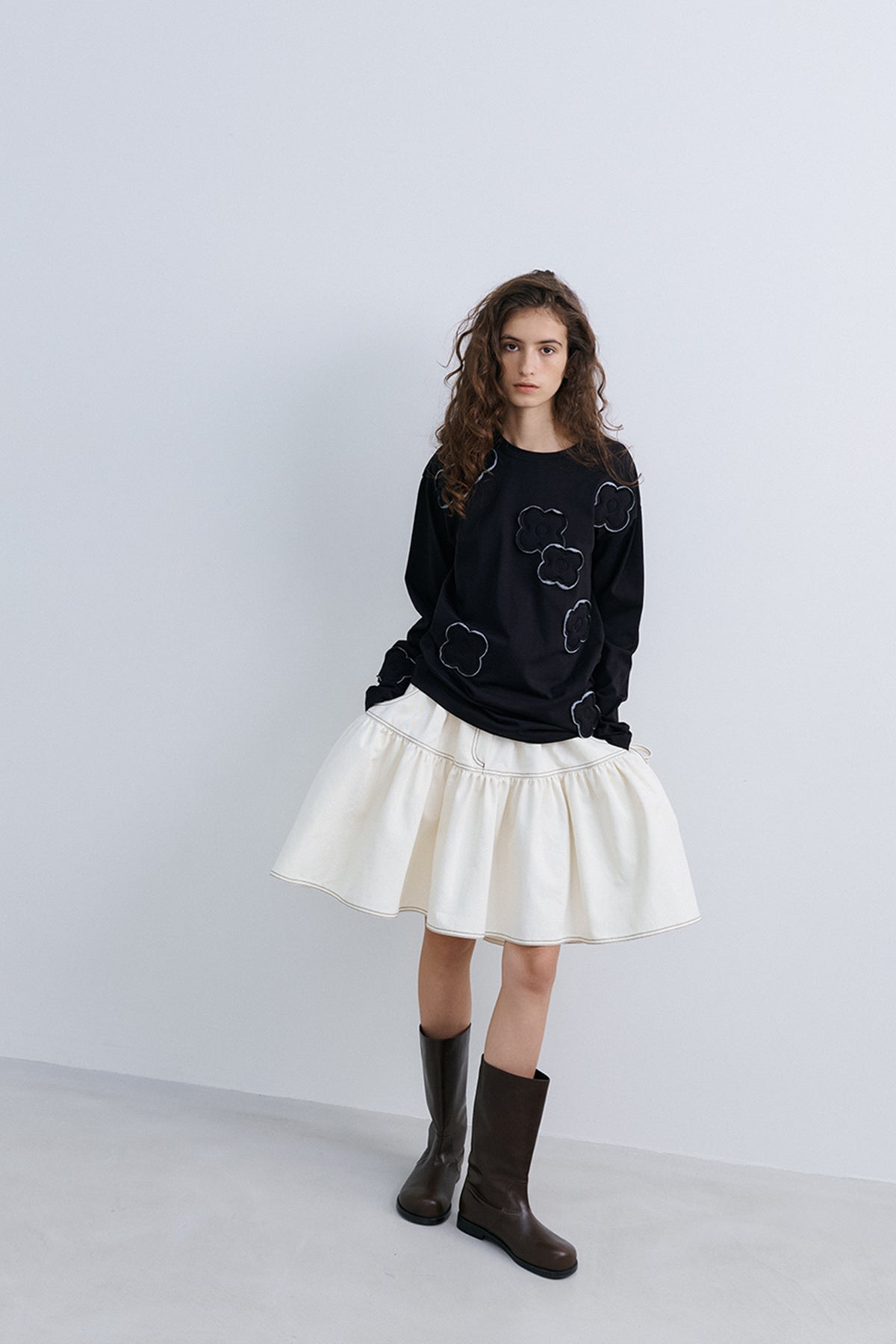 RIBBON FLARE SKIRT - IVORY