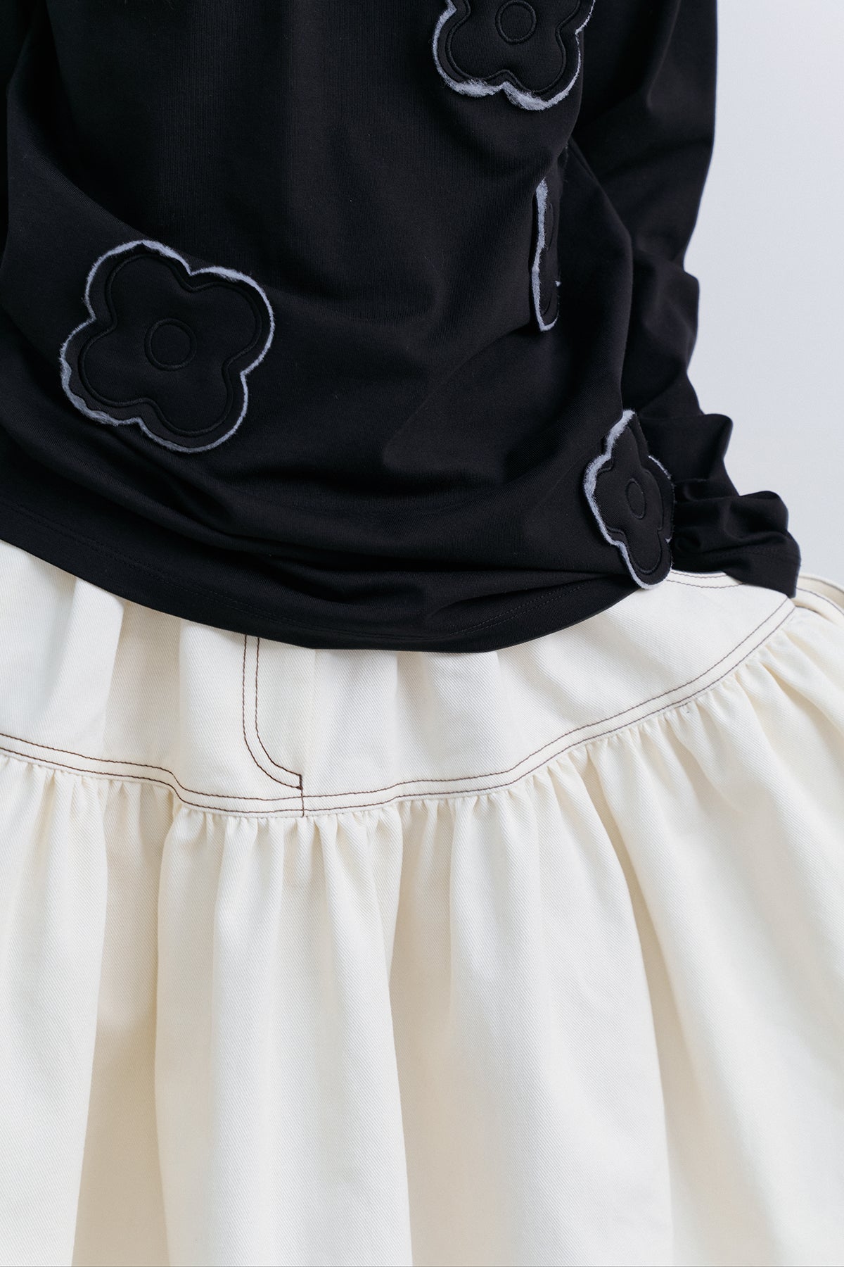 RIBBON FLARE SKIRT - IVORY