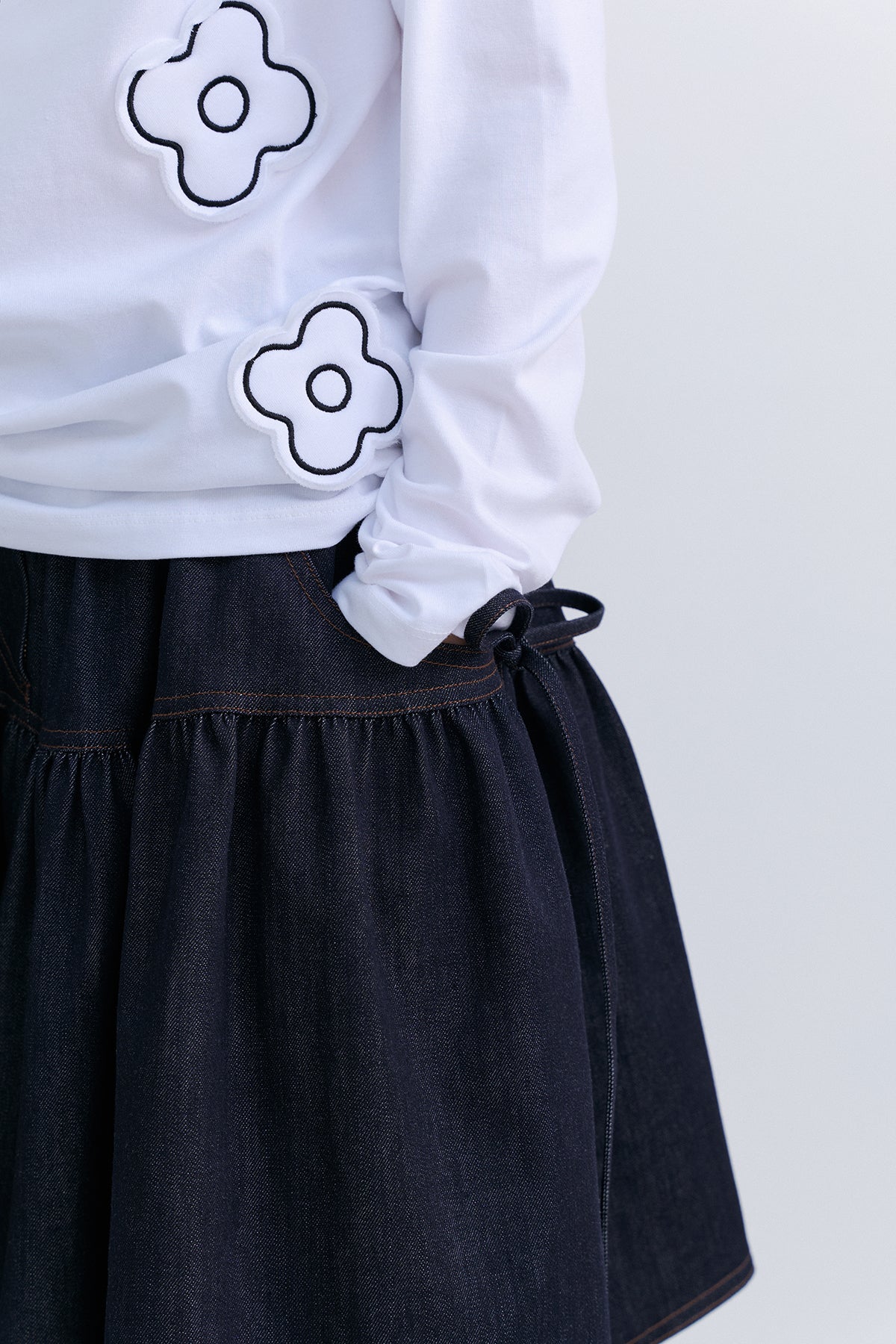 RIBBON FLARE SKIRT - DENIM NAVY