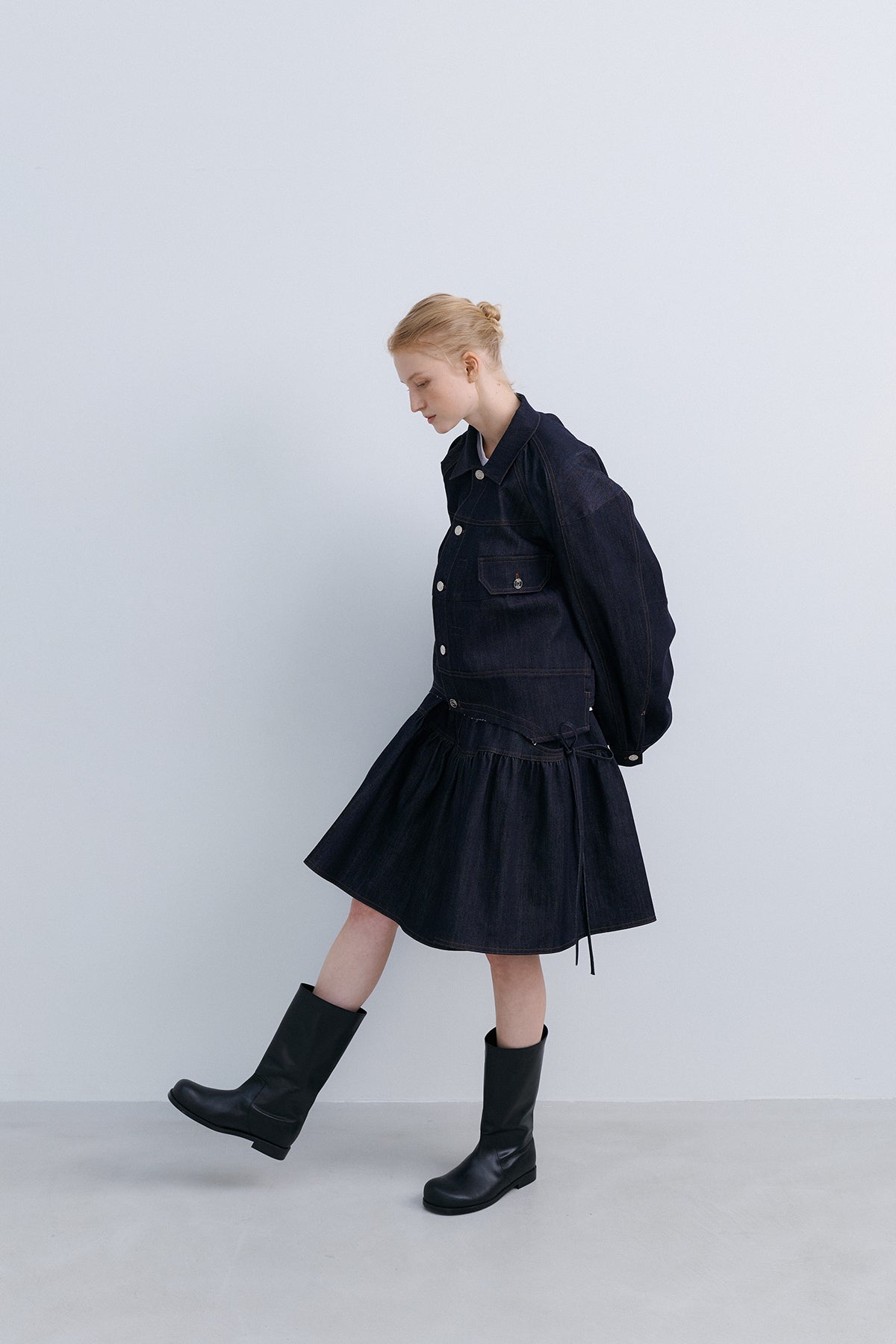 RIBBON FLARE SKIRT - DENIM NAVY