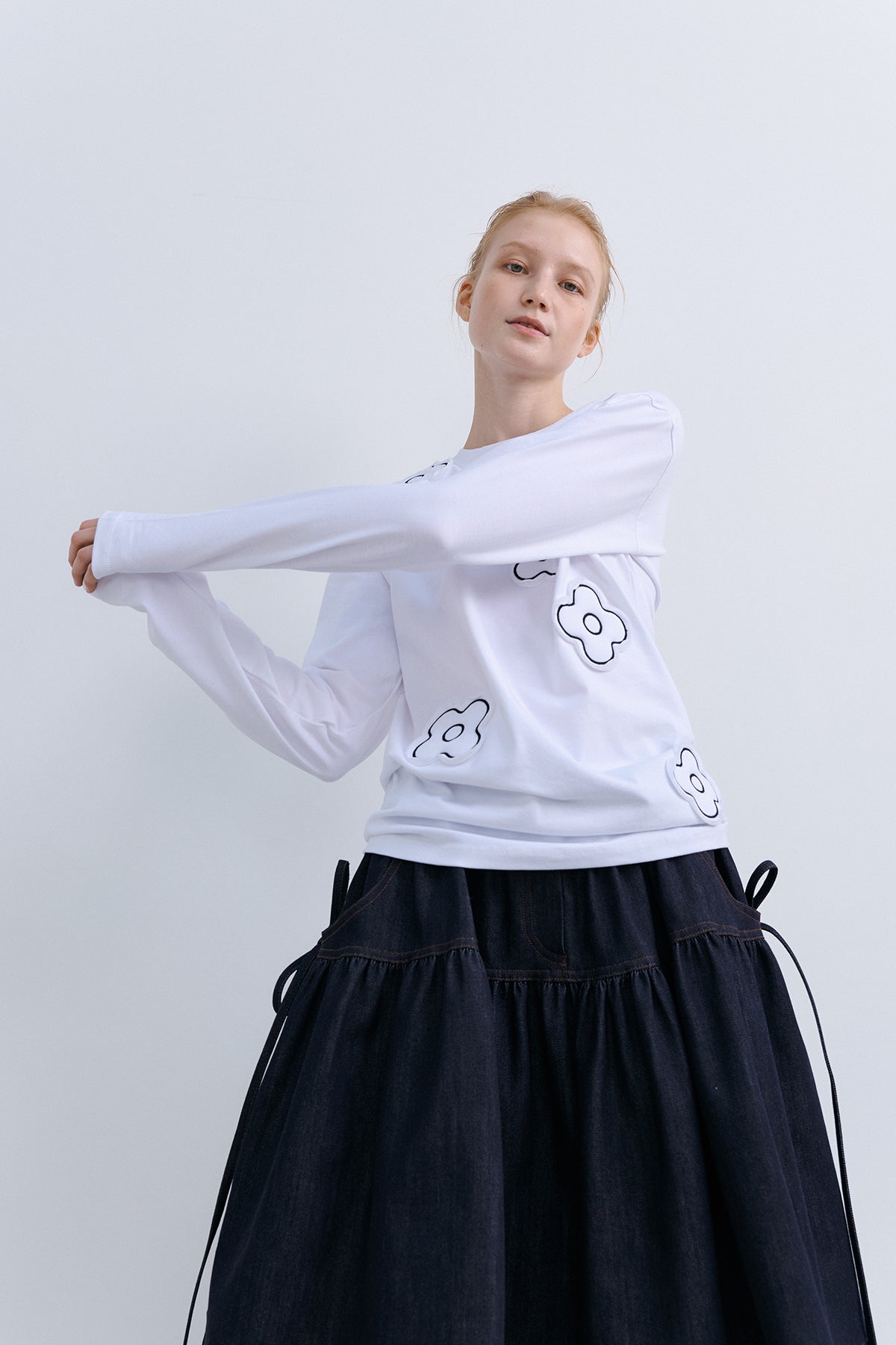 RIBBON FLARE SKIRT - DENIM NAVY