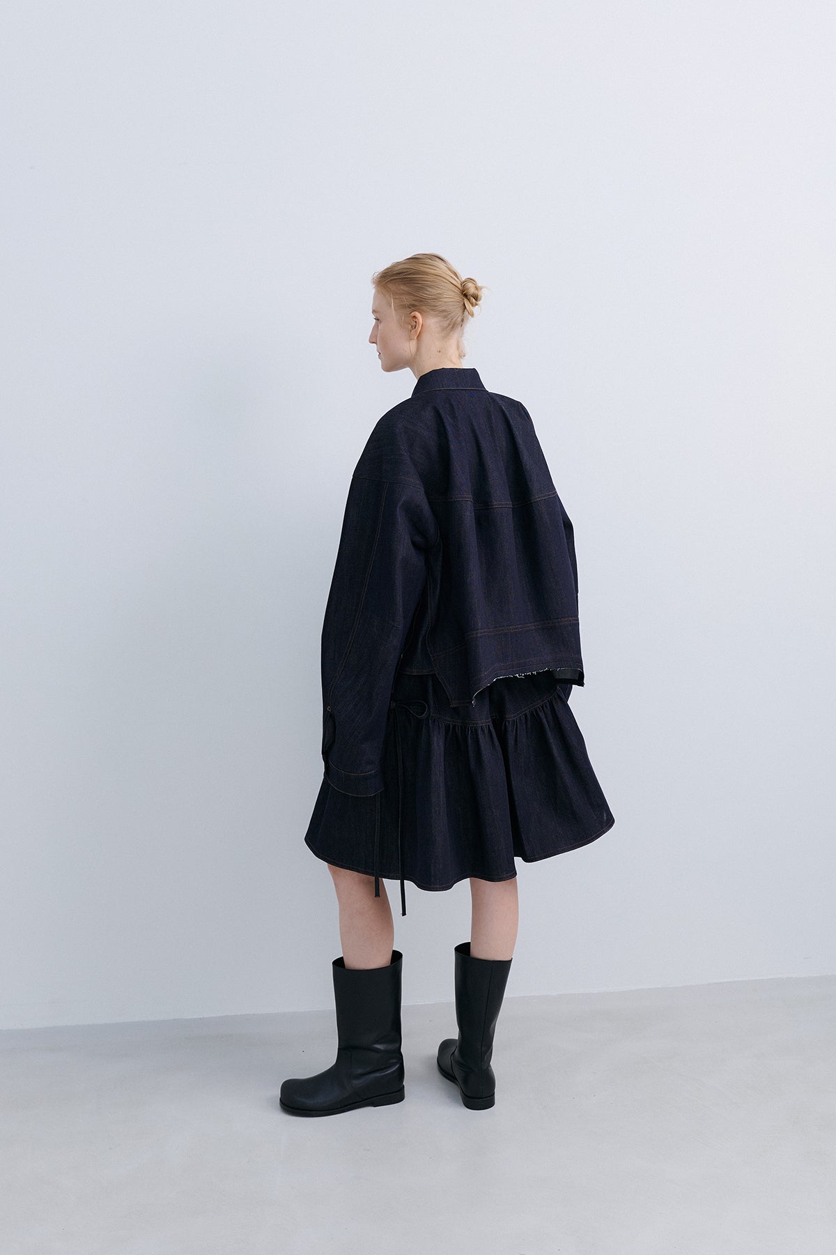 RIBBON FLARE SKIRT - DENIM NAVY