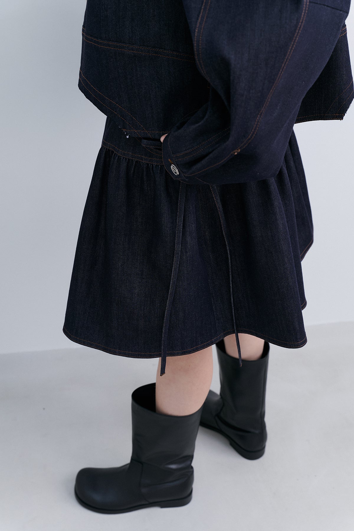 RIBBON FLARE SKIRT - DENIM NAVY