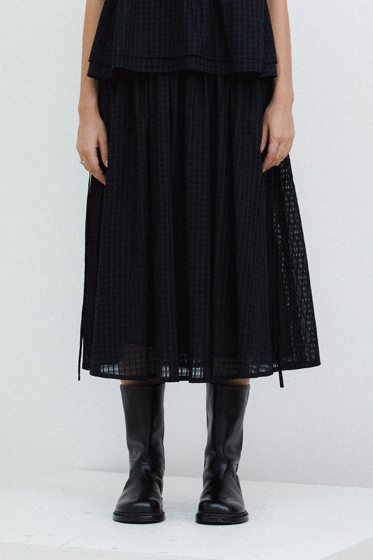 RIBBON SHIRRING SKIRT - NAVY