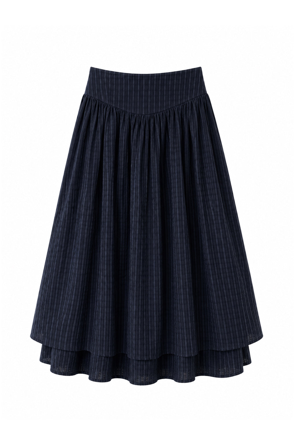 RIBBON SHIRRING SKIRT - NAVY