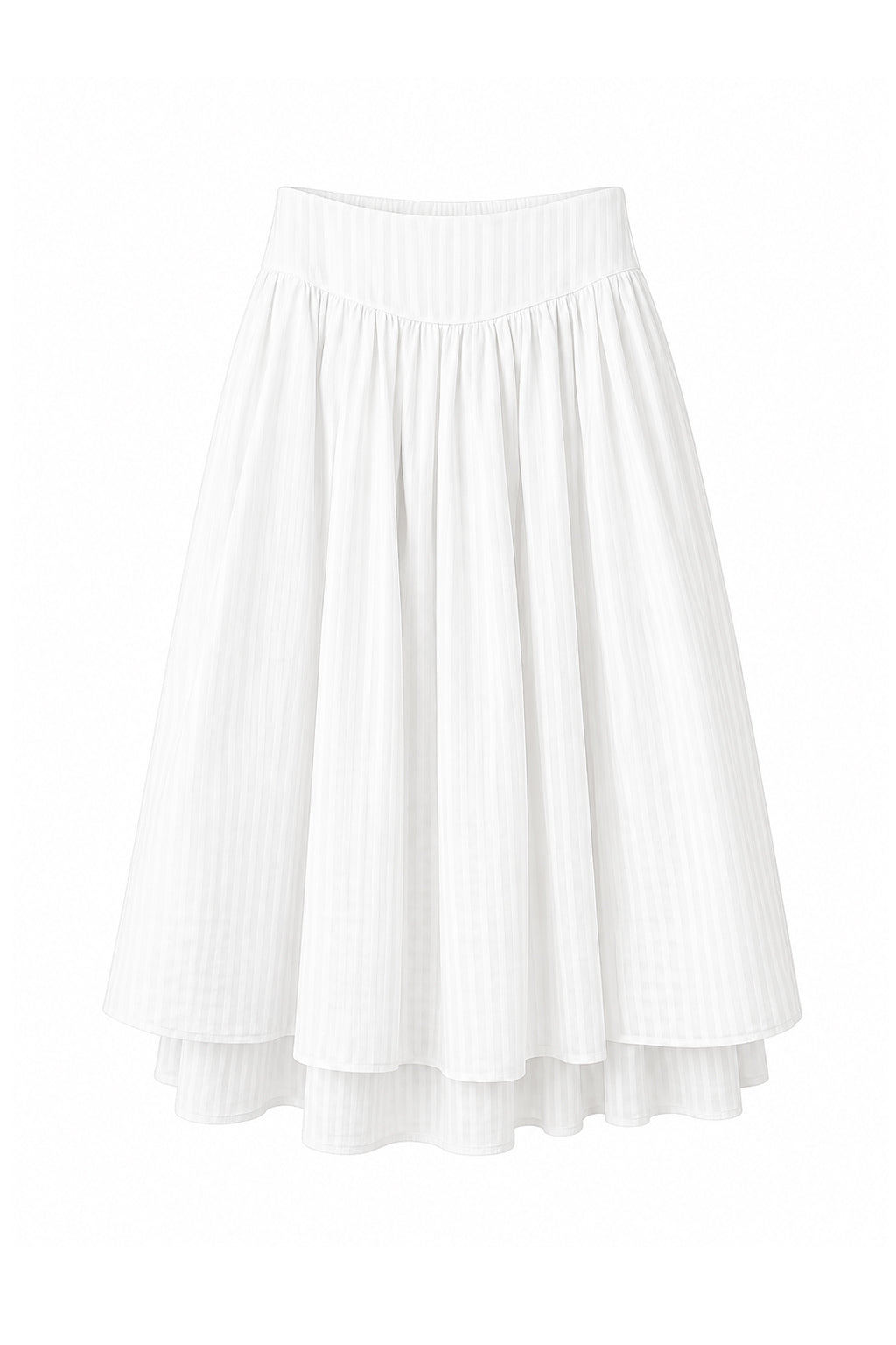 RIBBON SHIRRING SKIRT - WHITE