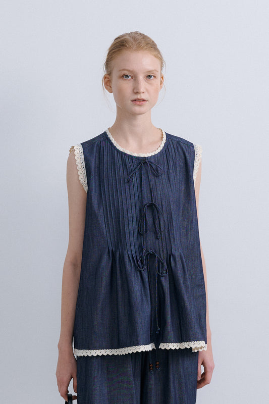 LACED GILET - DENIM