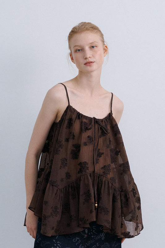 LEAF VEST BLOUSE - BROWN