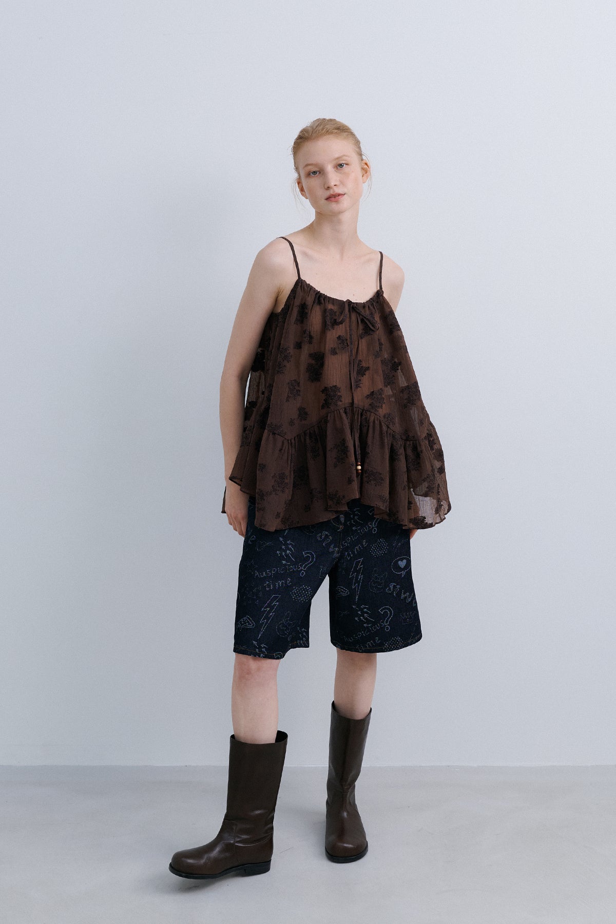LEAF VEST BLOUSE - BROWN