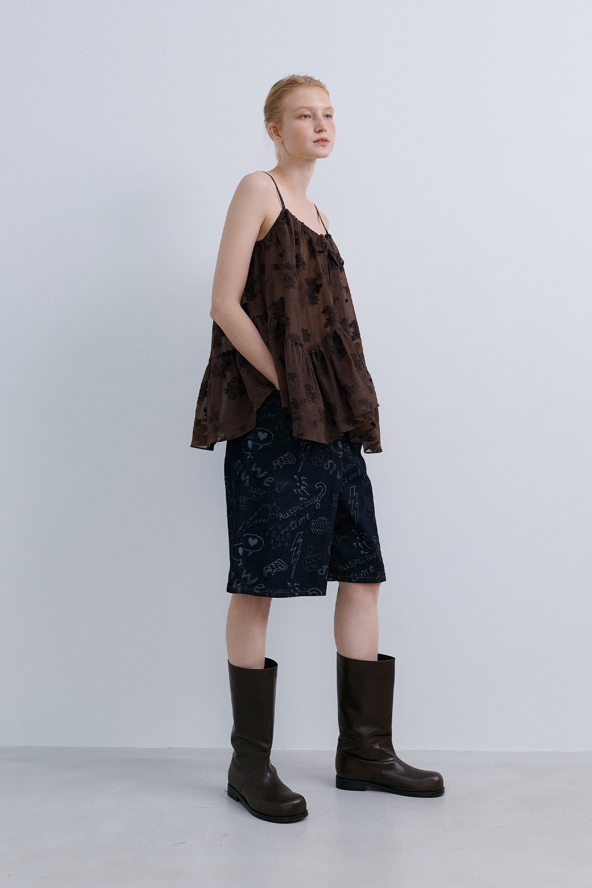 LEAF VEST BLOUSE - BROWN