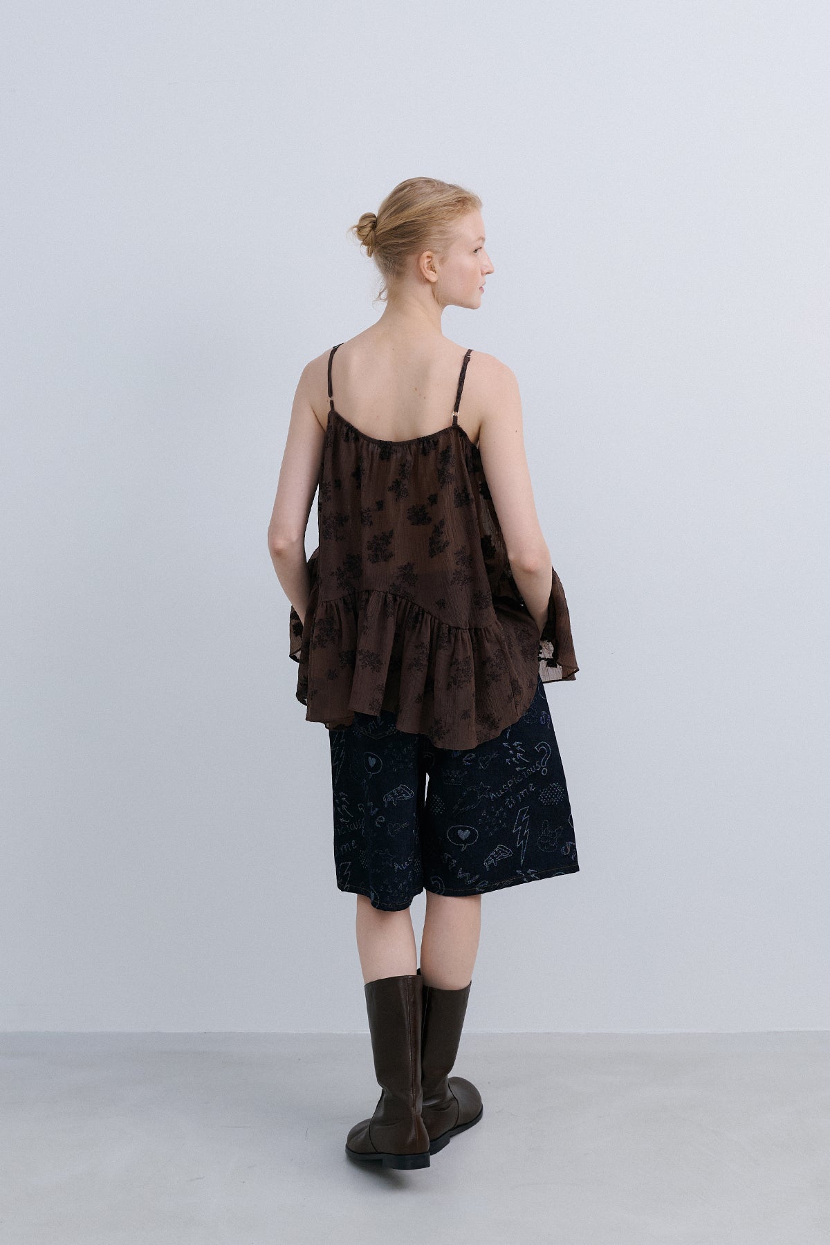 LEAF VEST BLOUSE - BROWN