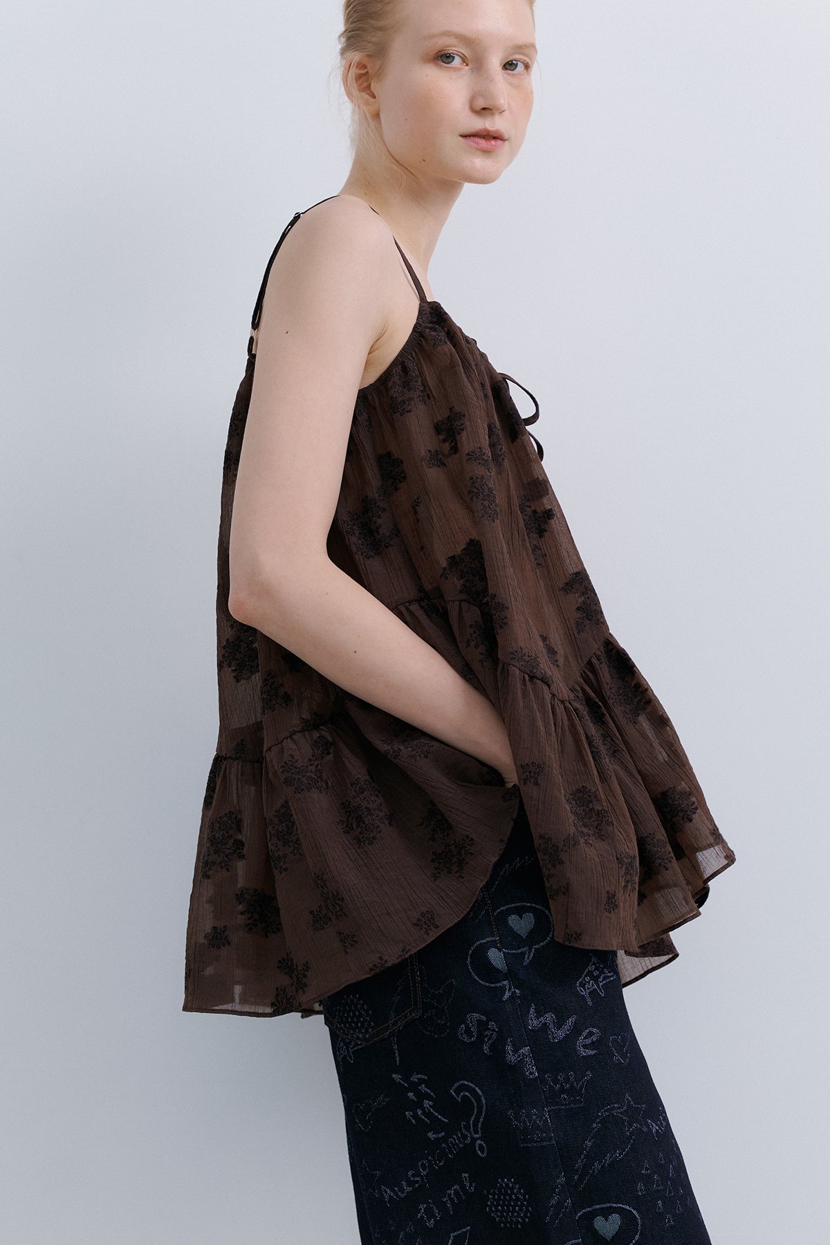 LEAF VEST BLOUSE - BROWN