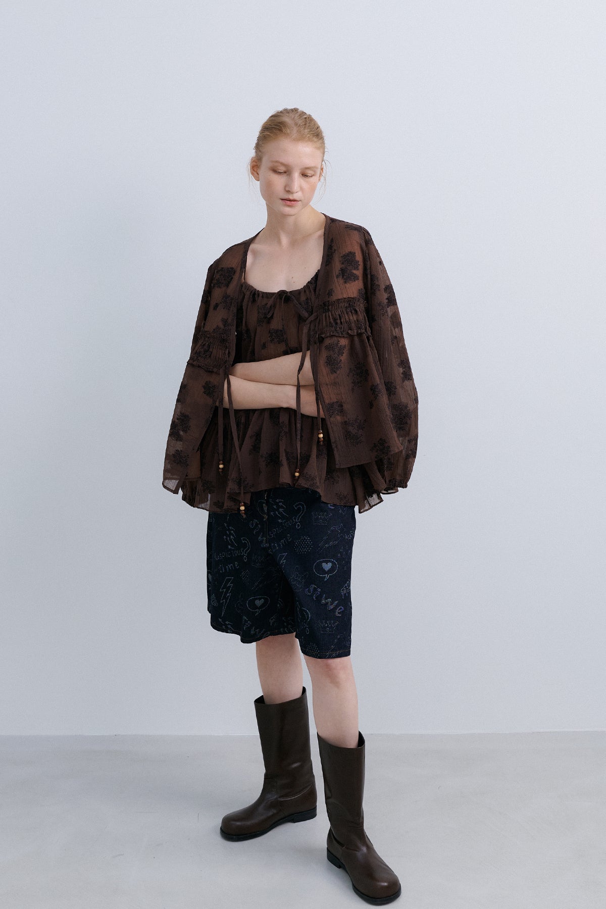 LEAF CARDIGAN - BROWN