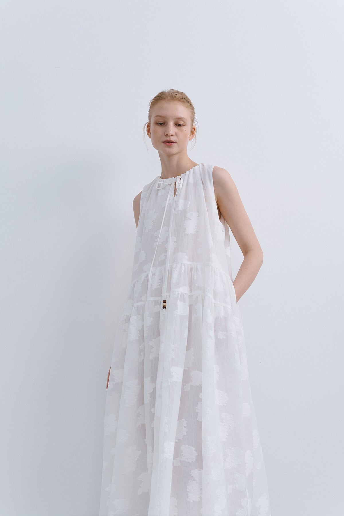 LEAF HALTER DRESS - IVORY