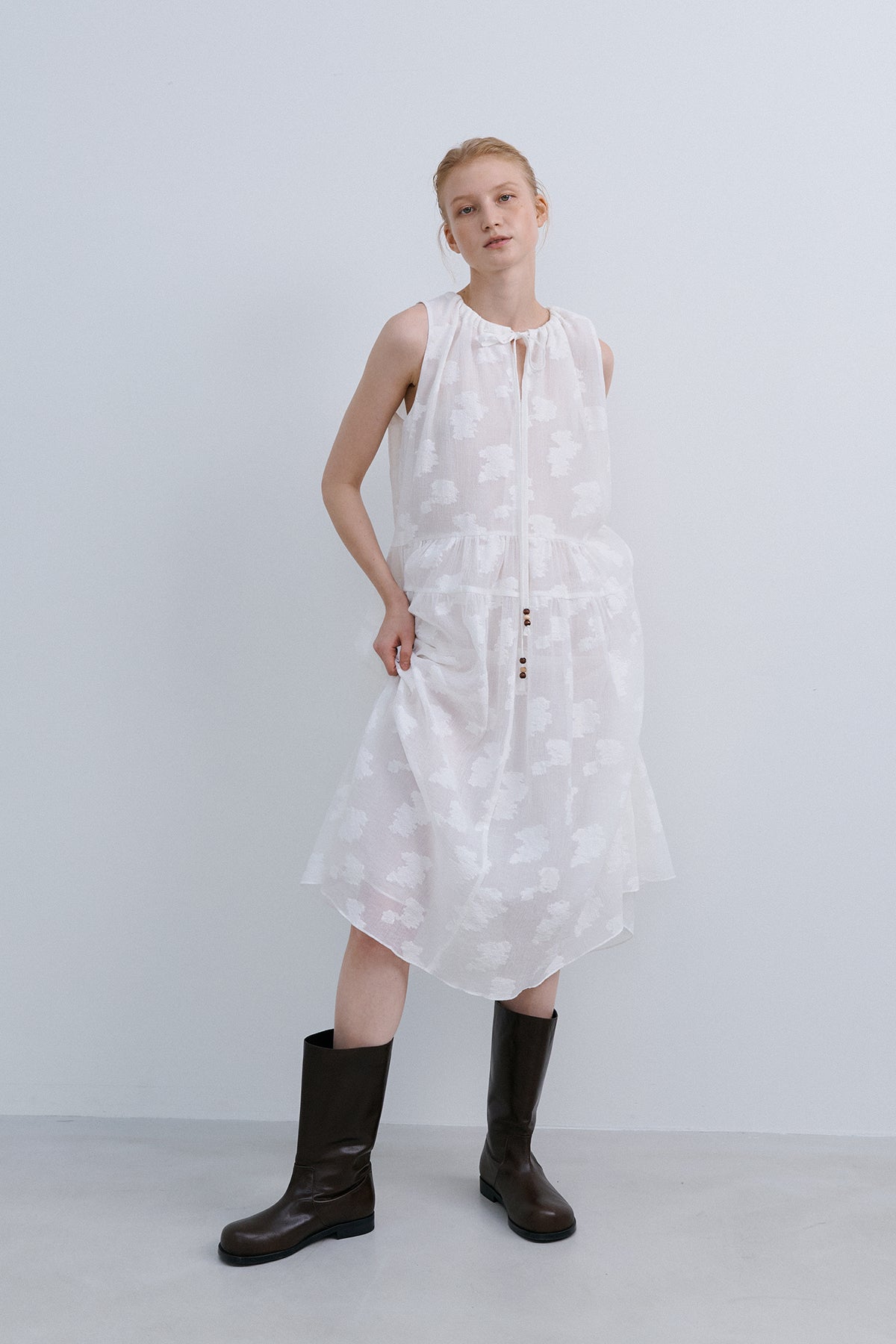LEAF HALTER DRESS - IVORY