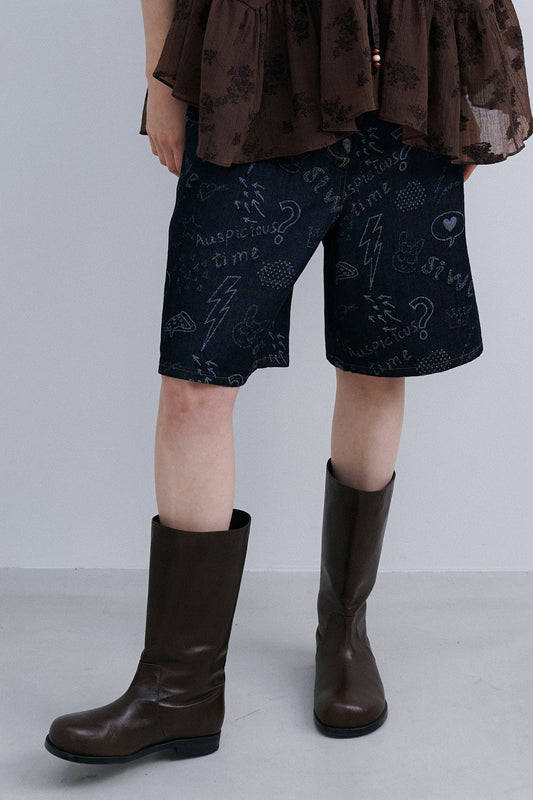 SKETCHED HALF DENIM - NAVY