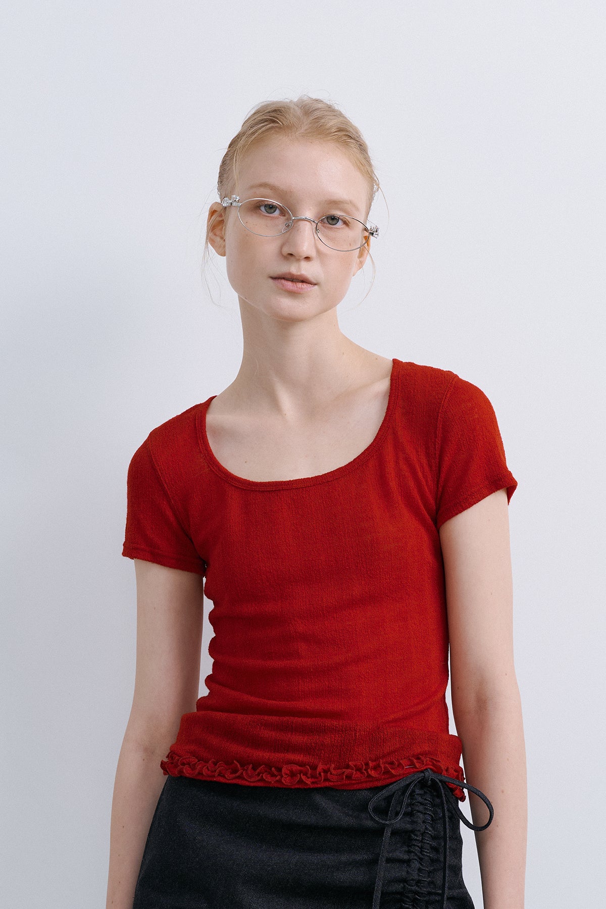 'TAKISADA' WOOL SHORT SLEEVE T - RED