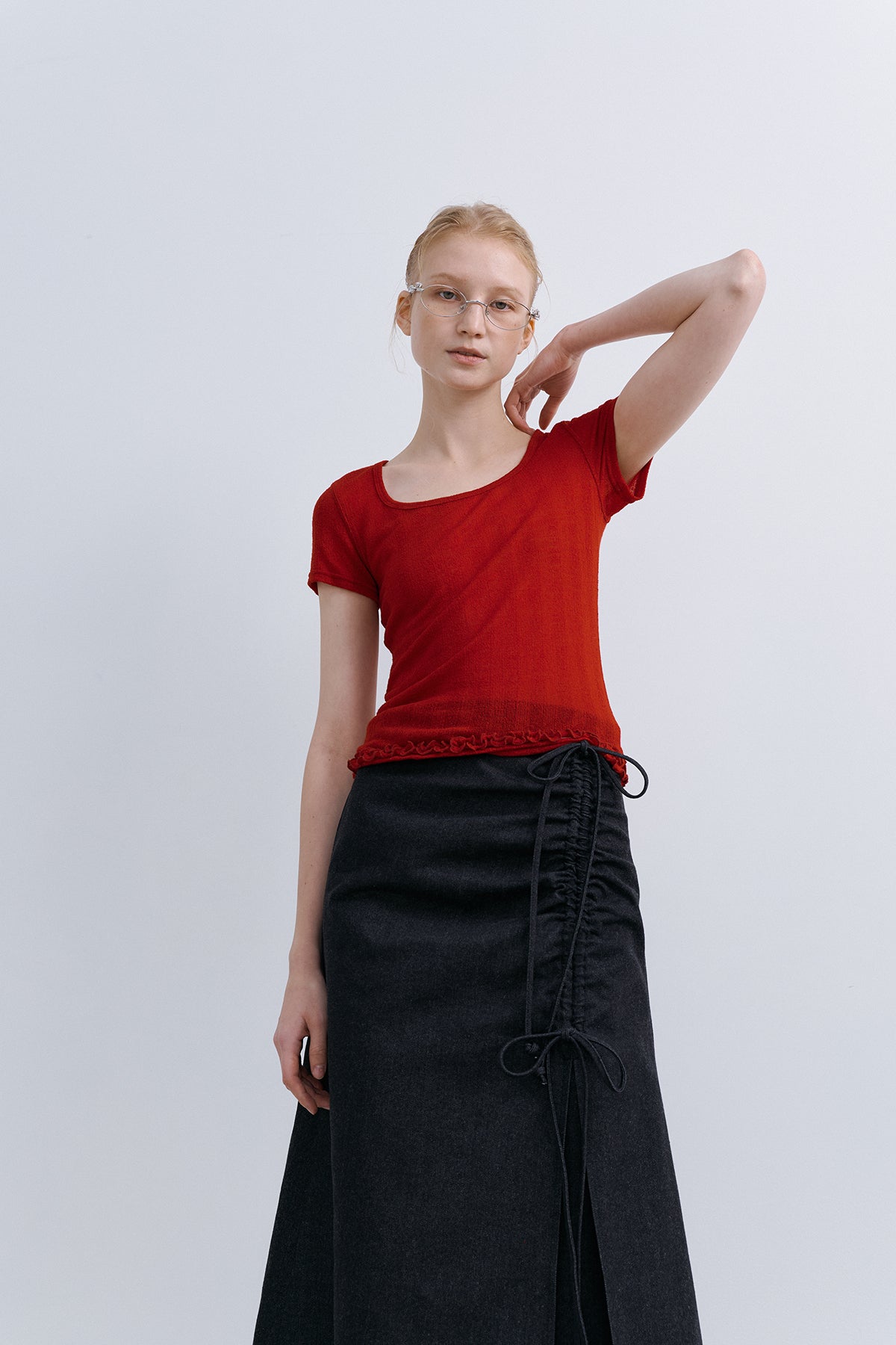 'TAKISADA' WOOL SHORT SLEEVE T - RED