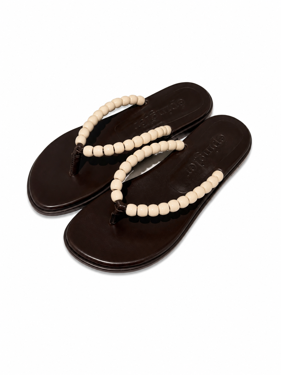 BEADS FLIP FLOP - BROWN / CREAM