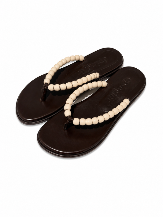 BEADS FLIP FLOP - BROWN / CREAM