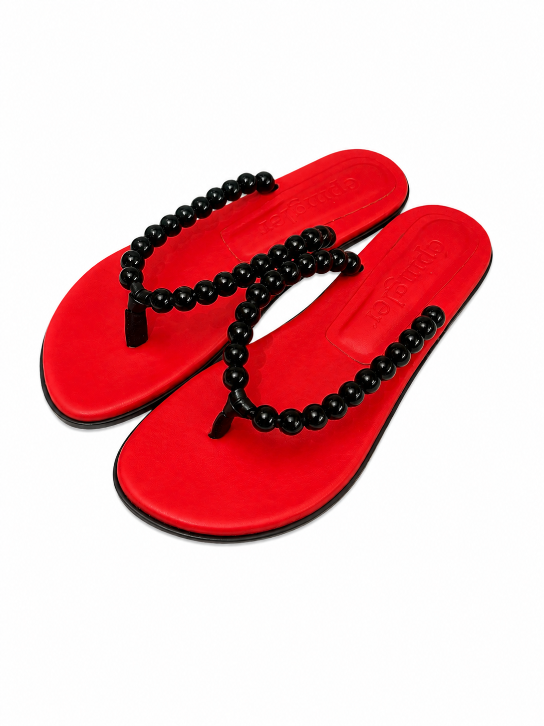 BEADS FLIP FLOP - RED / BLACK