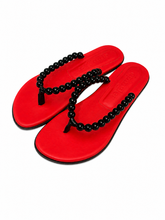 BEADS FLIP FLOP - RED / BLACK