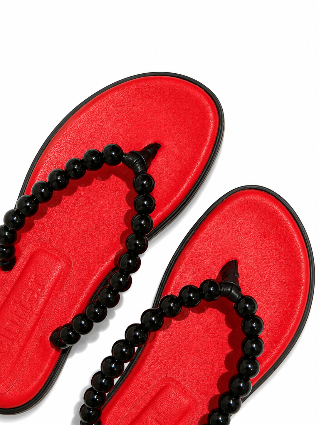BEADS FLIP FLOP - RED / BLACK