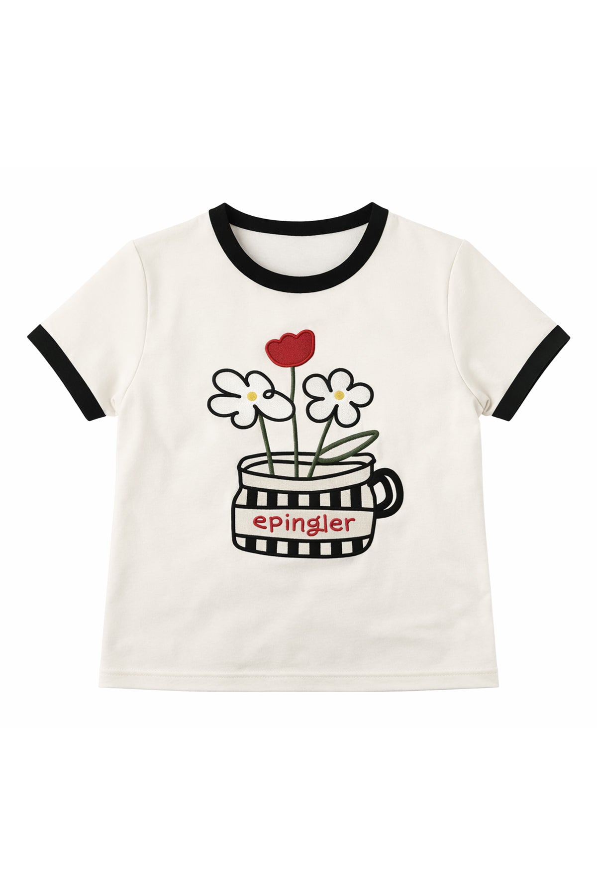 FLOWER EMBROIDERED T - CREAM