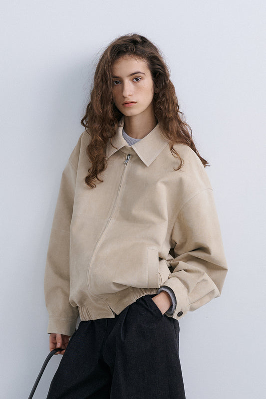 SUEDE BOMBER JACKET - ASH BEIGE LEATHER