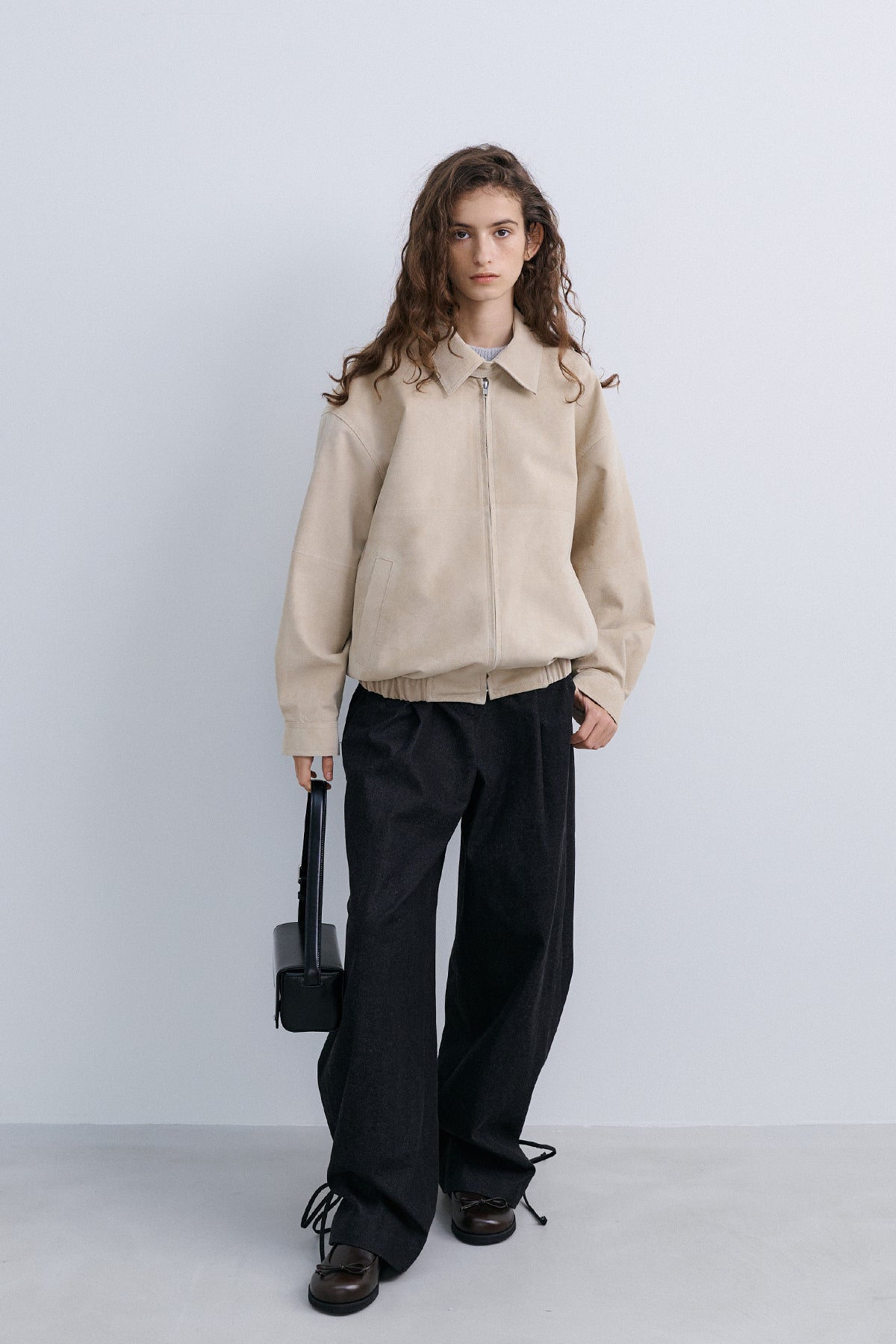 SUEDE BOMBER JACKET - ASH BEIGE LEATHER