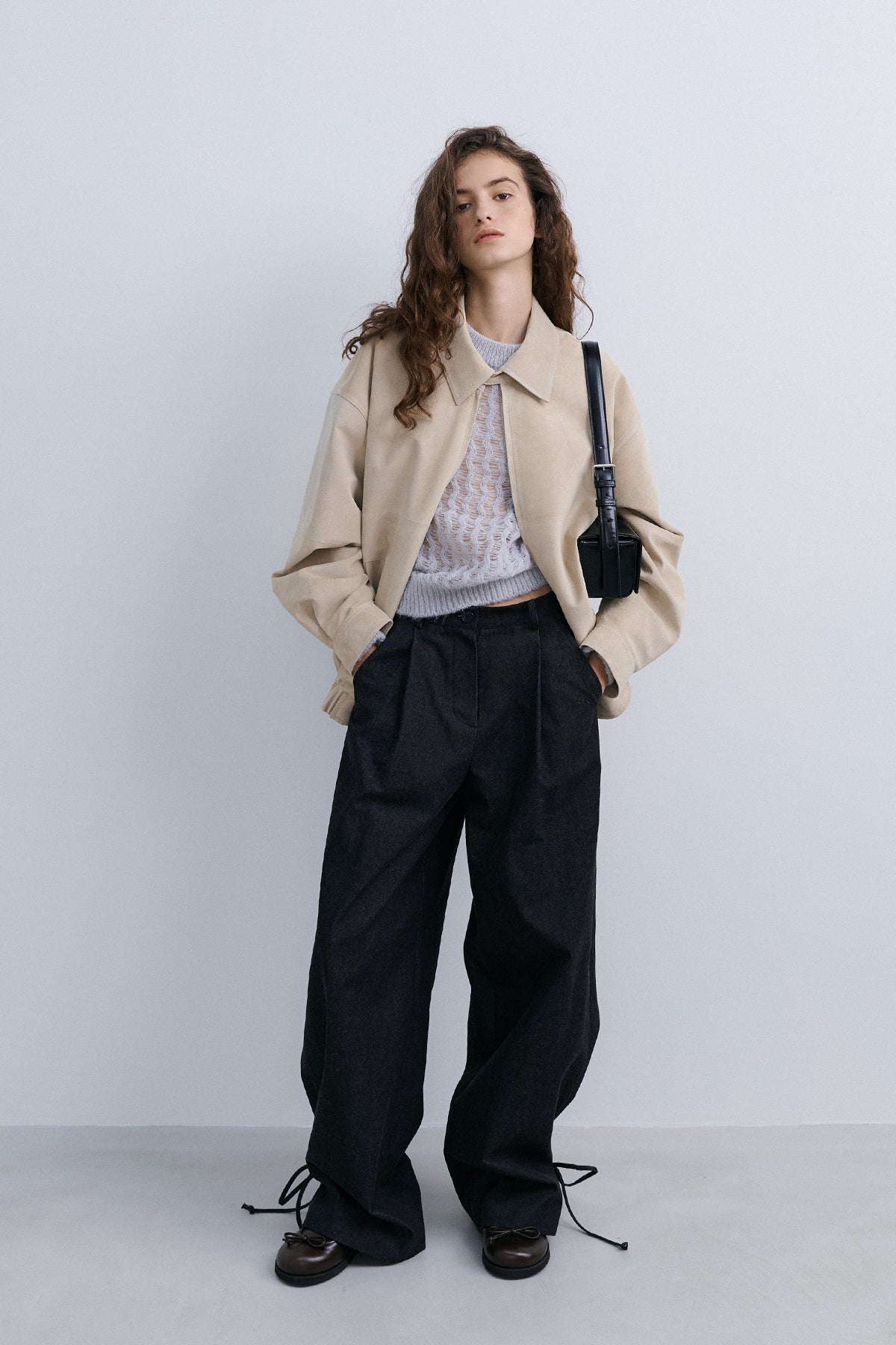 SUEDE BOMBER JACKET - ASH BEIGE LEATHER