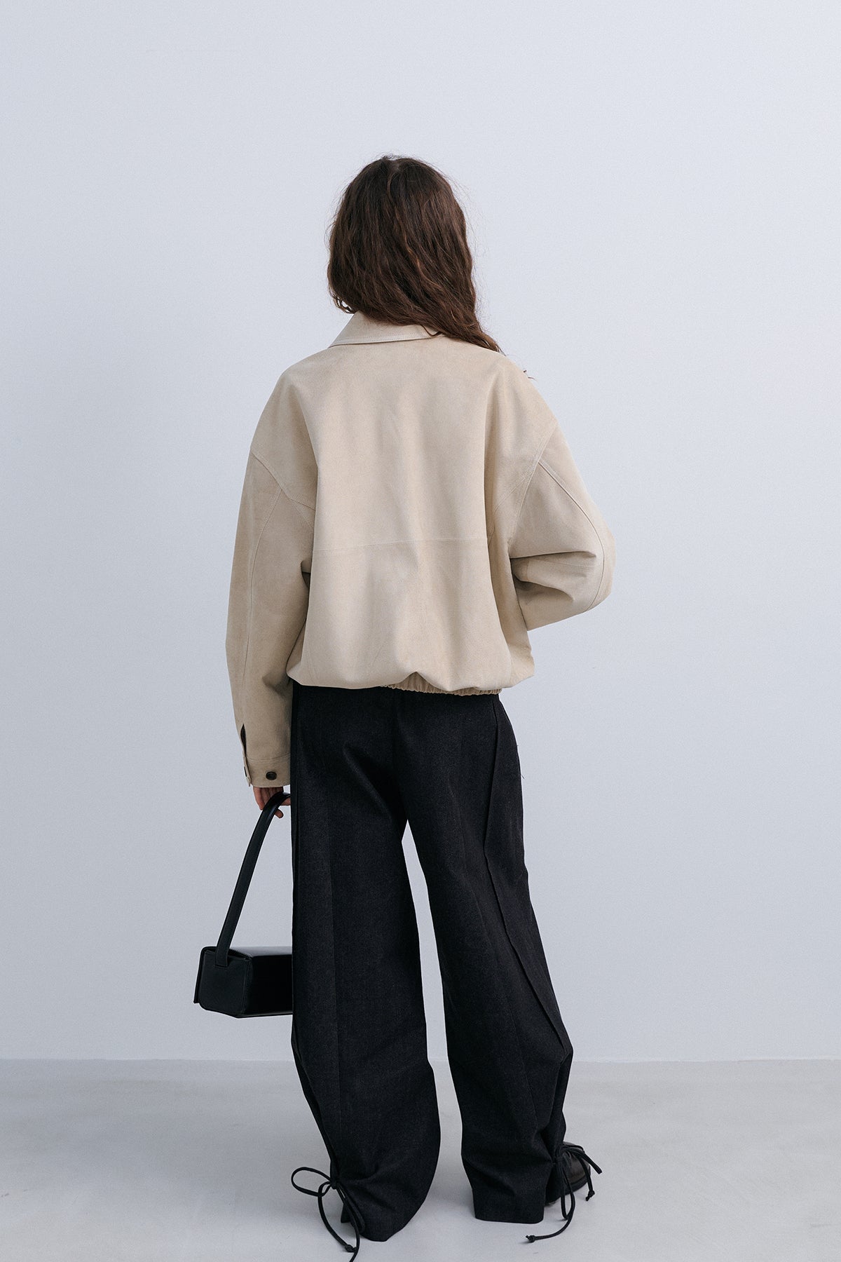 SUEDE BOMBER JACKET - ASH BEIGE LEATHER