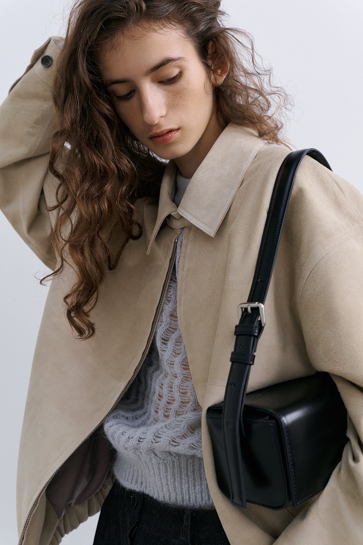 SUEDE BOMBER JACKET - ASH BEIGE LEATHER