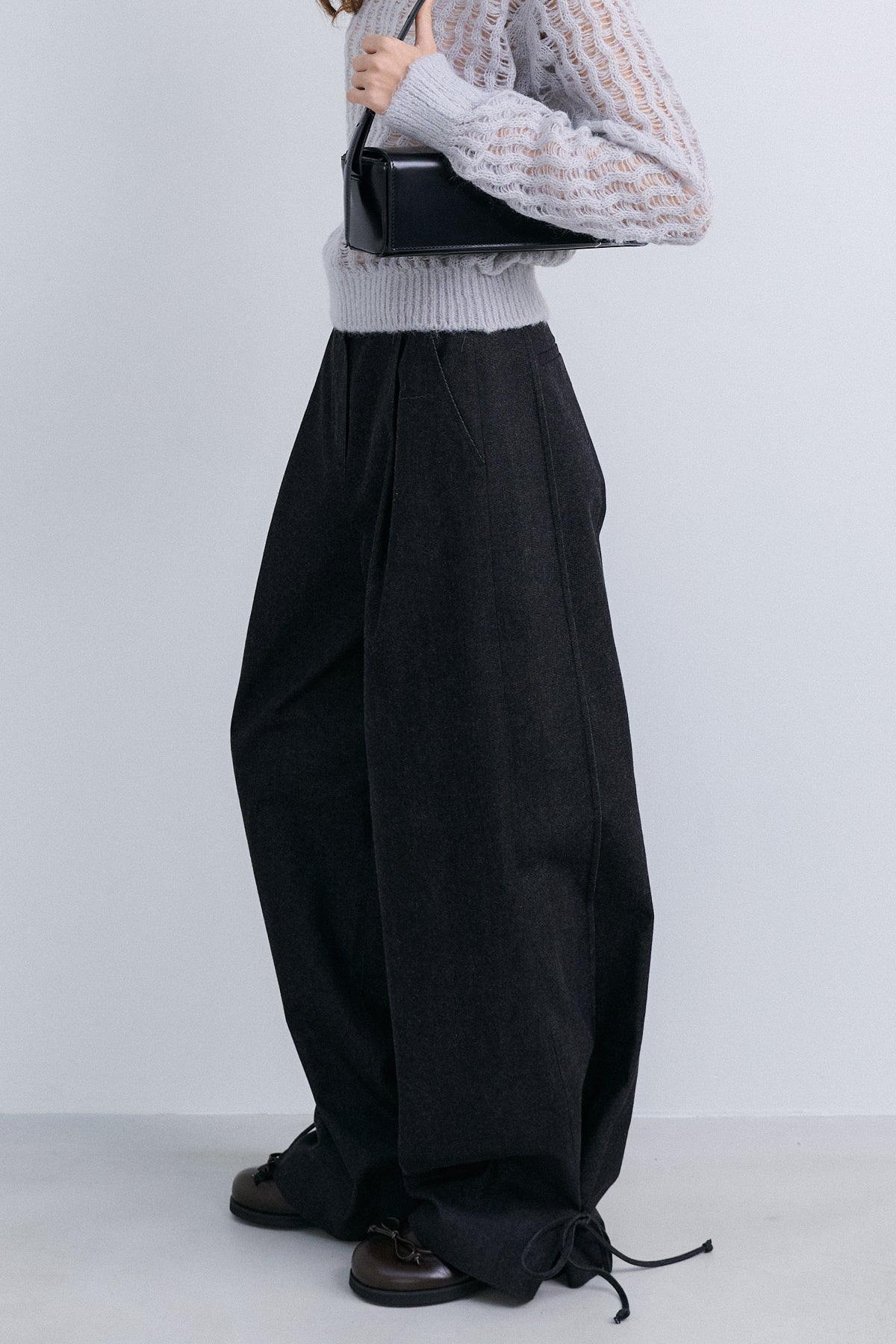 RIBBON DENIM PANTS - BLACK