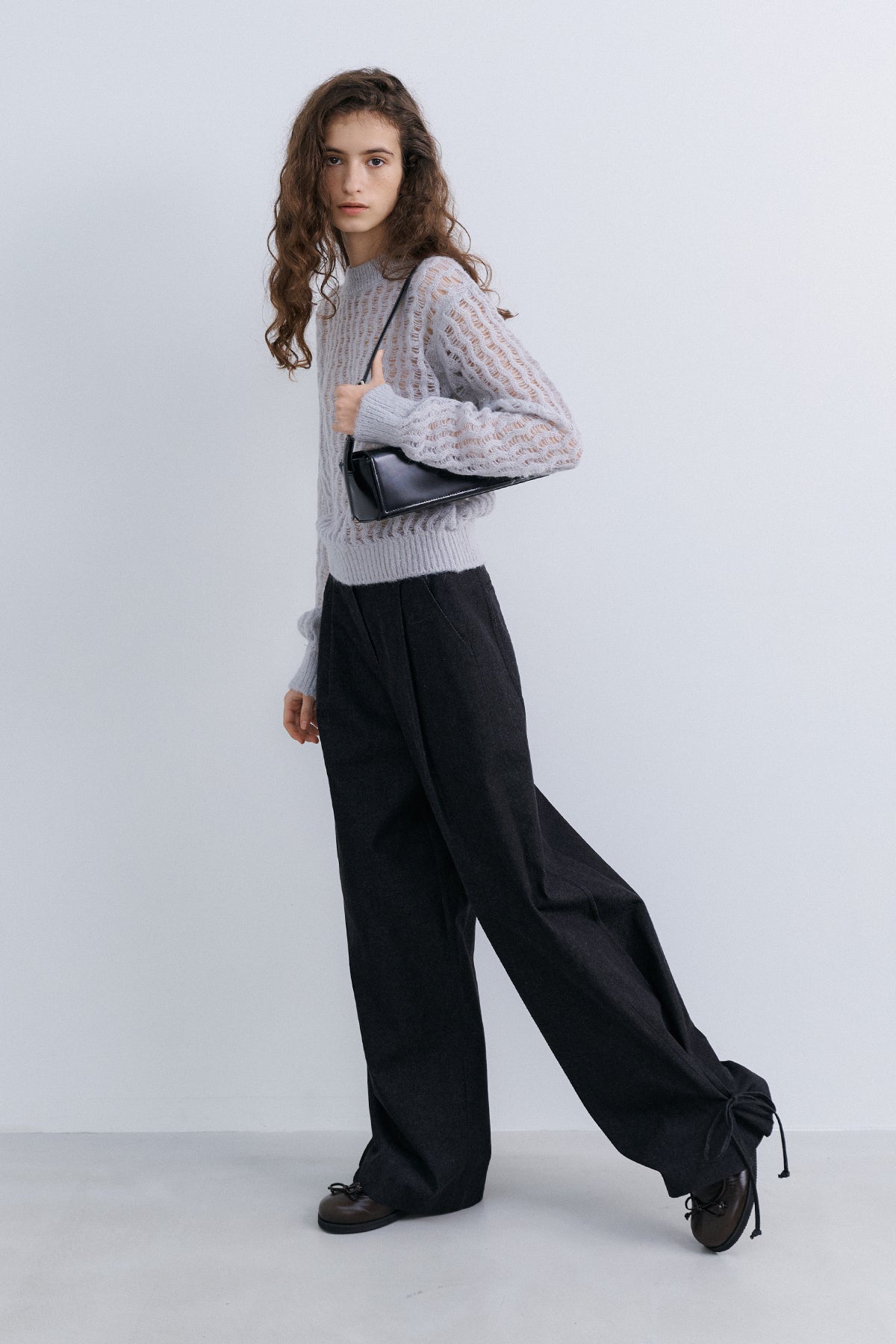 RIBBON DENIM PANTS - BLACK
