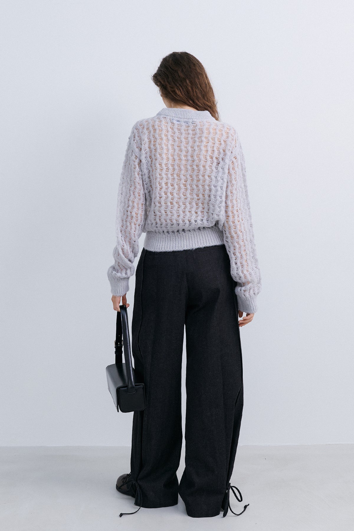 RIBBON DENIM PANTS - BLACK