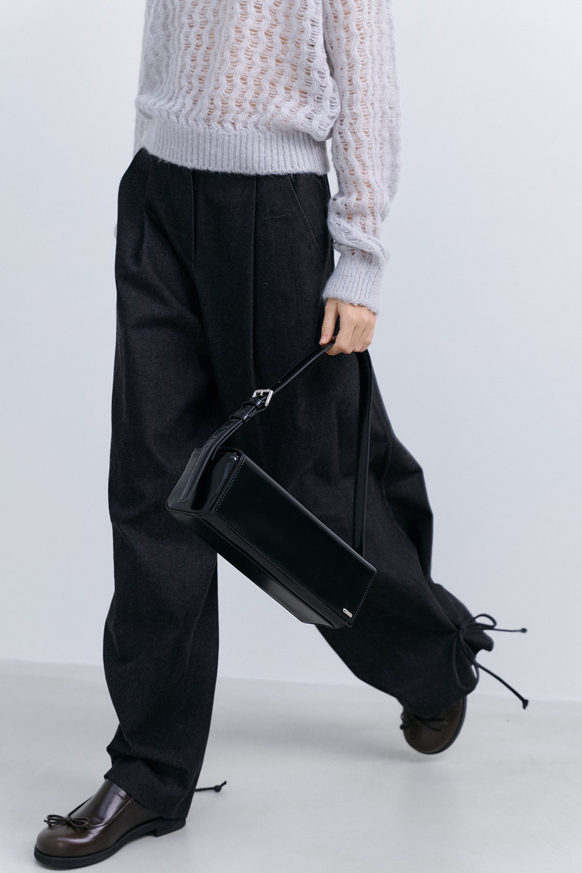 RIBBON DENIM PANTS - BLACK