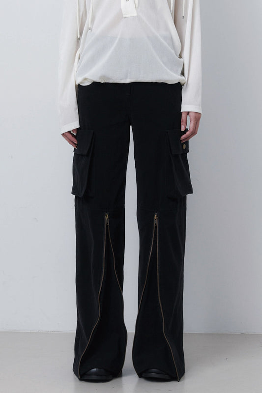 CARGO ZIP PANTS - BLACK