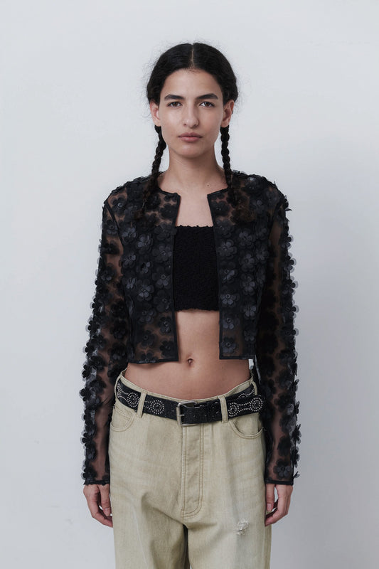 FLOWER CARDIGAN - BLACK