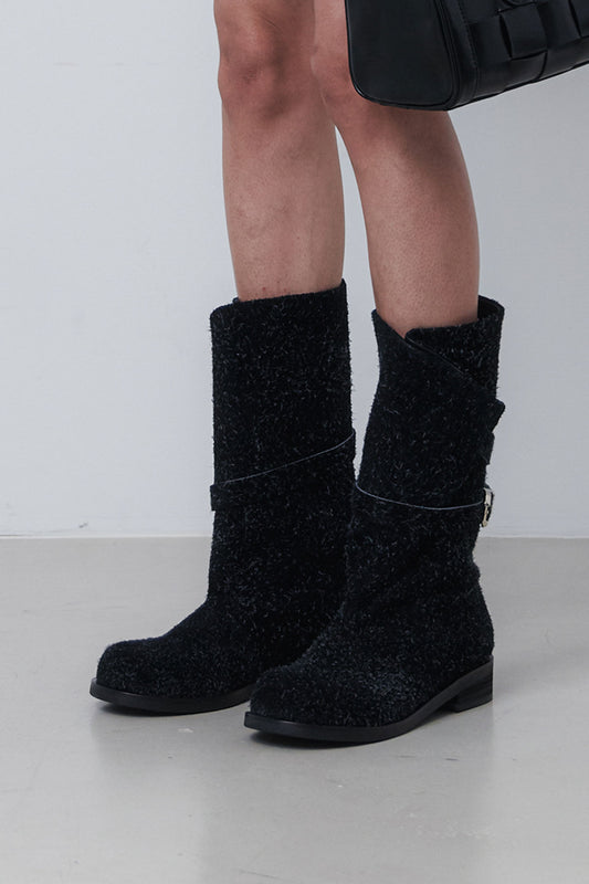 FOLDING MIDDLE BOOTS - TWO TONE BLACK