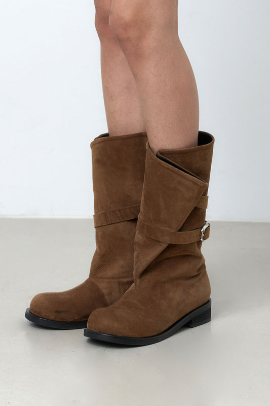 FOLDING MIDDLE BOOTS - TAN BROWN