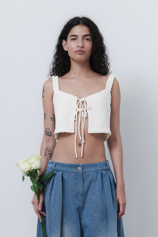 POM POM KNITTING BRATOP - CREAM