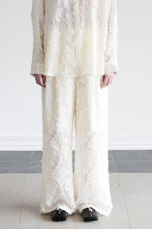 SHEER JACQUARD PANTS - CREAM