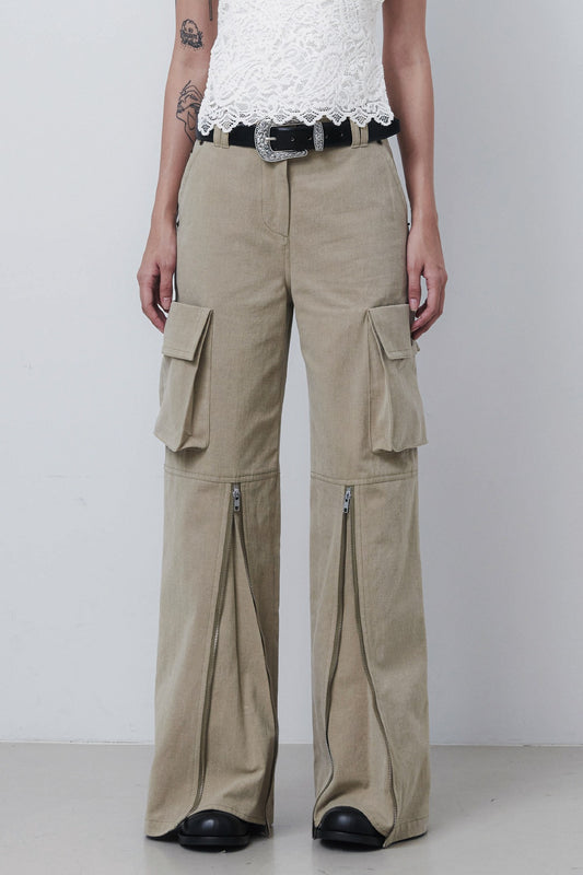 CARGO ZIP PANTS - GRAIN