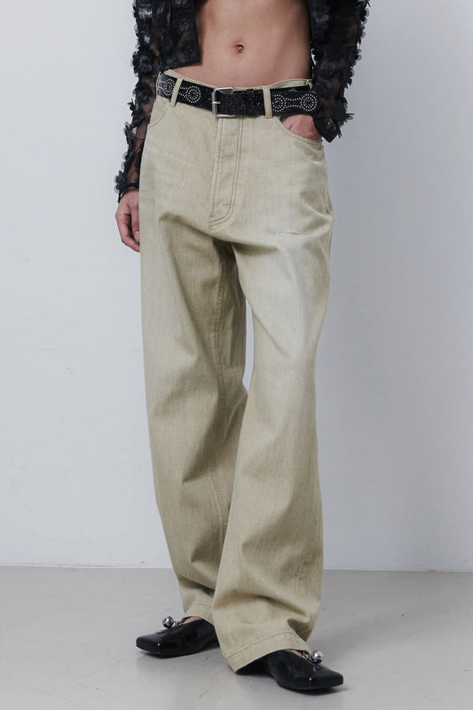 WASHED WIDE DENIM - YELLOW GRAIN