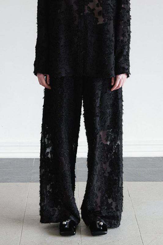SHEER JACQUARD PANTS - BLACK